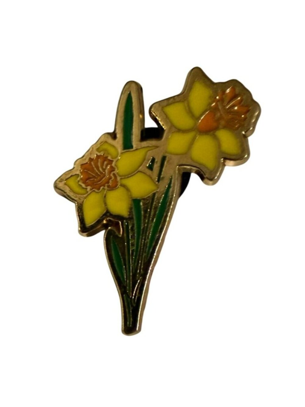 Yellow Daffodil Flower Enamel Lapel Pin With Gold-Tone Backing